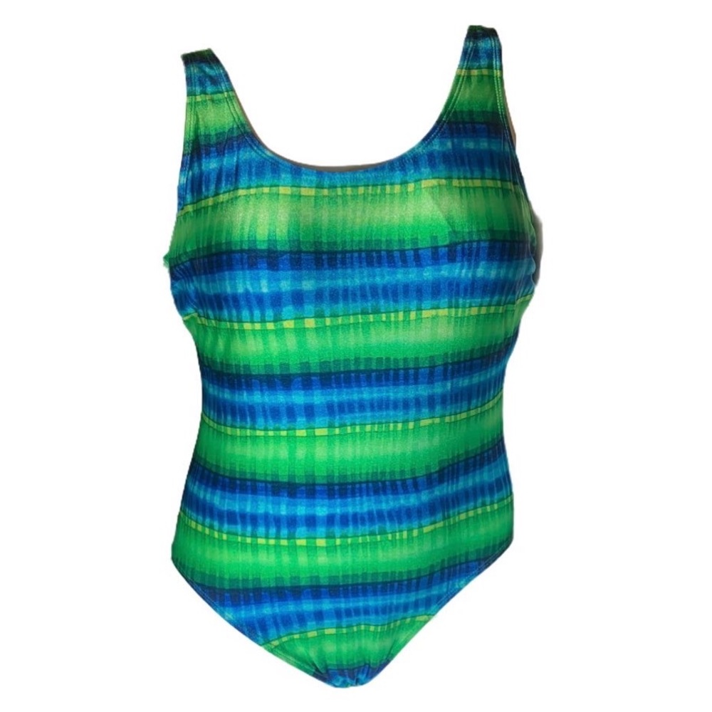 Vintage Green and Blue Striped One Piece Swimsuit